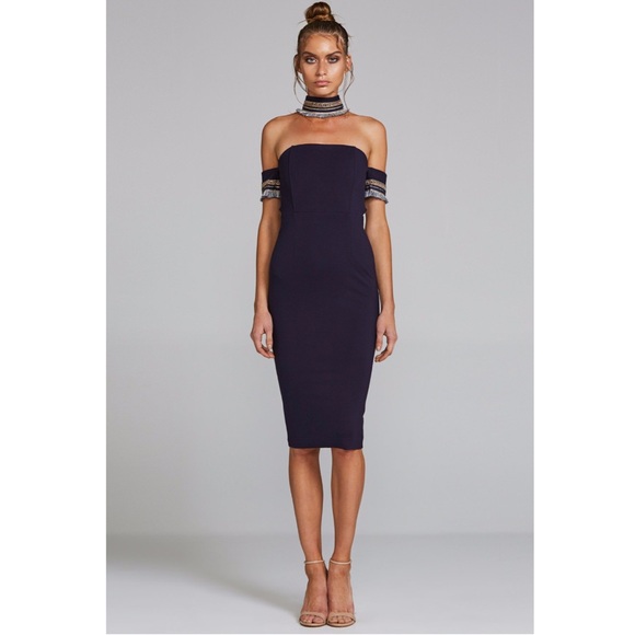Eliya The Label Amrah Navy Choker Fringe Dress S - Picture 1 of 8